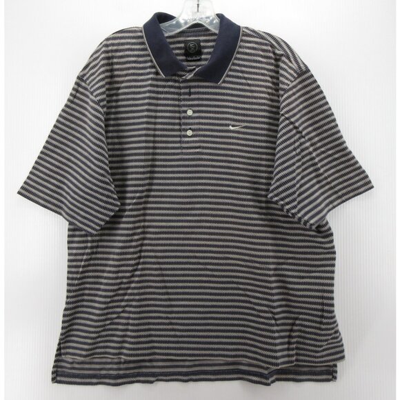 VINTAGE Nike Golf Polo Shirt Large Pullover Striped Swoosh Retro Y2K * - Picture 1 of 13